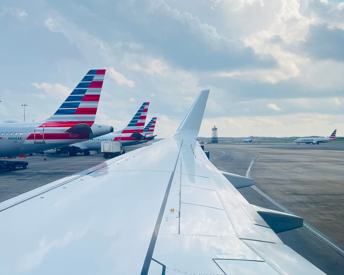 Airliners at the gate on a clear day